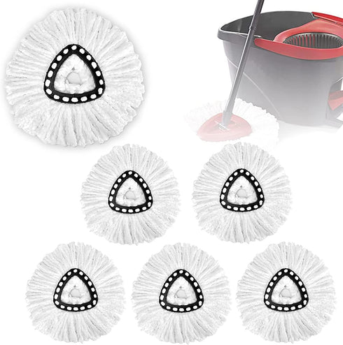 6 Pack Spin Mop Replacement Heads for Spin Mop, 100% Microfiber EasyWring Mop Head Refill, Mop Head Replacement for Easy Cleaning Mop Refill, Triangle Spin Mop Refills for All Hard Flooring Surface