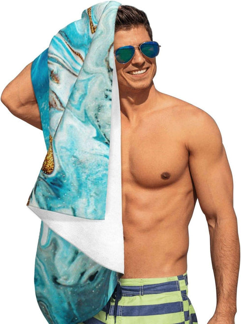 Beach Towel Sand Free Absorbent Bath Towel Blanket for Swimming Travel Yoga Camping, Turquoise Marble