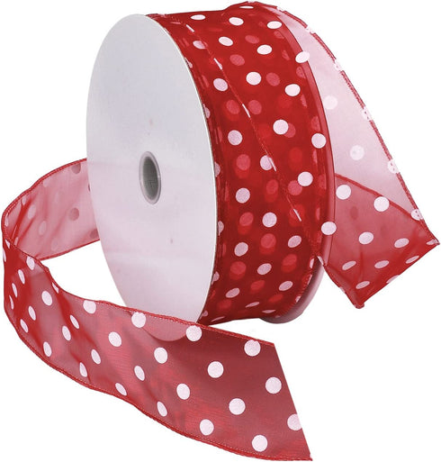Morex Ribbon Wired Ribbon, Red/White Dots, 92116/50-906