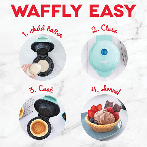 Dash Mini Waffle Bowl Maker for Breakfast, Burrito Bowls, Ice Cream and Other Sweet Deserts, Recipe Guide Included - Aqua