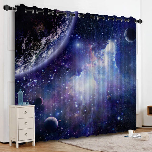 Blackout Curtains Kids Room Darkening Curtains Space Cosmic Sky Stars in Galaxy Nebula Cosmos 52" Wide x 45" Long Thermal Insulated Grommet Top Window Curtains for Bedroom