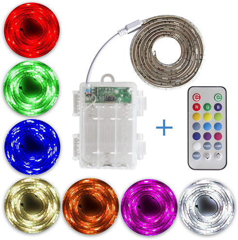 SUMAITEC Waterproof LED RGB Strip Lights with Battery Box, Multi-Color with Remote Control, Battery Powered, Length to Select: 50cm/ 1m/ 2m, for Home and Outdoor
