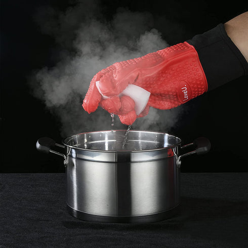 Loveuing Kitchen Oven Gloves - Silicone and Cotton Double-Layer Heat Resistant Oven Mitts/BBQ Gloves/Grill Gloves - Perfect for Baking and Grilling