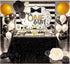 Allenjoy Mr Onederful Happy 1st Birthday Backdrop Gold Glitter Dot Black White Stripe Bow Tie Little Man First Bday Party Cake Table Decoration Banner Background 7x5ft Photo Shoot Booth Props Banner