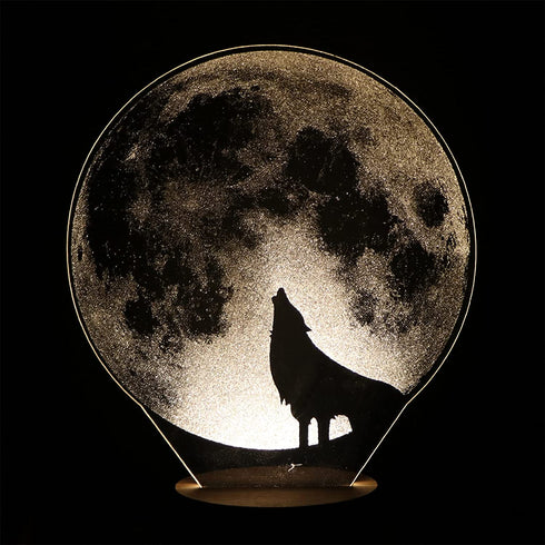 LED Table Lamp Jubapoz 3D Illusion Night Light Desk Lamp USB 3D Illusion Lamp, Acrylic Creative Toys Decorations, Warm White (Wolf)