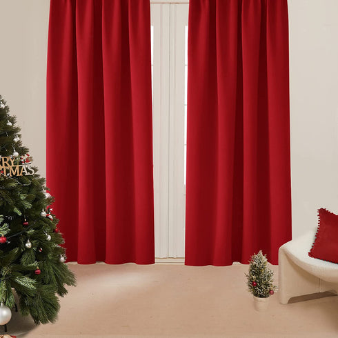 Deconovo Blackout Curtains, Red Rod Pocket Room Darkening Window Panels, 38 Inch by 84 Inch Thermal Insulated Blackout Curtains for Nursery Room, 2 Curtain Panels