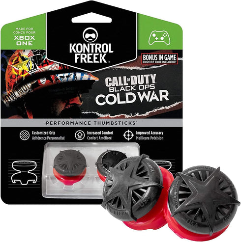 KontrolFreek Call of Duty: Black Ops Cold War Performance Thumbsticks for Xbox One and Xbox Series X | 2 High-Rise, Convex | Black/Red