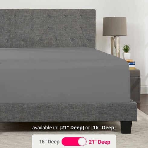 King Fitted Sheet Deep Pocket Extra Deep Pocket Fitted Sheet King Size 18? - 21? Inch + Fitted Bed Sheets Only - King Fitted Gray