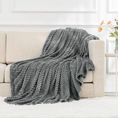 RECYCO Fleece Throw Blanket for Couch, Super Soft Cozy Blanket Throw for Bed Sofa 50"x60", Grey