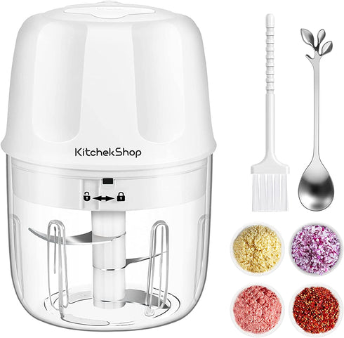 Electric Garlic Chopper, Portable Cordless Mini Food Processor, Rechargeable Vegetable Chopper Blender for Nuts Chili Onion Minced Meat and Spices BPA-Free(White)