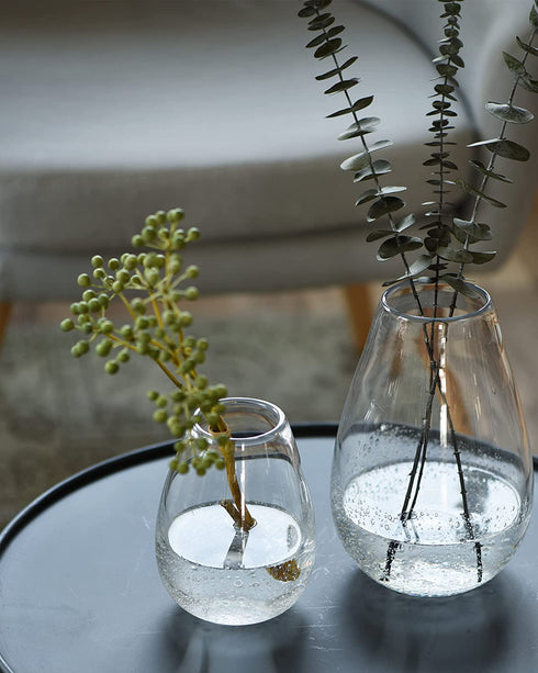 CASAMOTION Flower Vases Hand Blown Glass Home Decor with Rich Bubbles Round Clear Tabletop for Kitchen Dinning Room Small Centerpiece for Living Wedding Party Ornament,6 inch Height