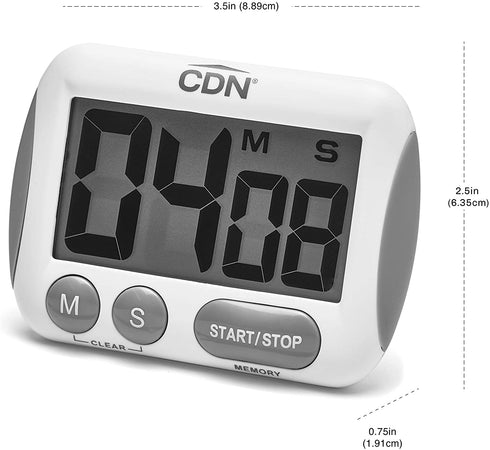 CDN TM15 Kitchen Timer, Extra Large Big Digits, Loud Alarm, Magnetic Backing, Stand- White -