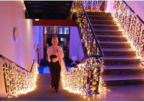 GTSYDING LED Window Curtain String Lights, Christmas Lcicle Lights 13Ft 96 LEDs Starry Fairy String Lights Plug in 8 Modes for Wedding Party Bedroom Garden Patio Outdoor Indoor (Warm White, 4)