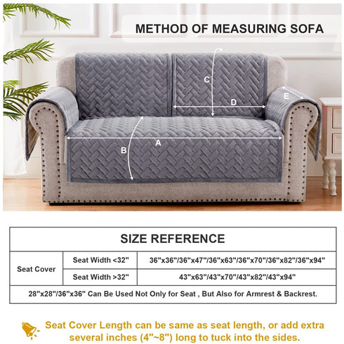 OstepDecor Sofa Armrest Covers, Backrest Covers, Quilted Sectional Couch Covers, Velvet Sofa Cover for Dogs Cats Pet Love Seat Leather L Shaped, Gray 36 x 36 Inches