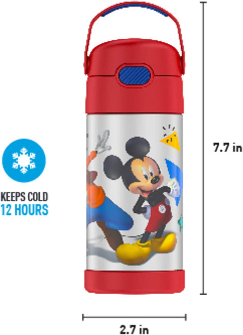 THERMOS FUNTAINER 12 Ounce Stainless Steel Vacuum Insulated Kids Straw Bottle, Mickey Mouse