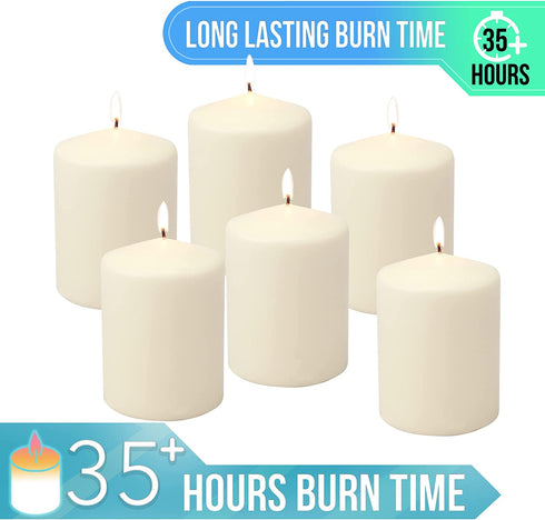 Stonebriar 35 Hour Long Burning Unscented Pillar Candles, 3x4, Ivory