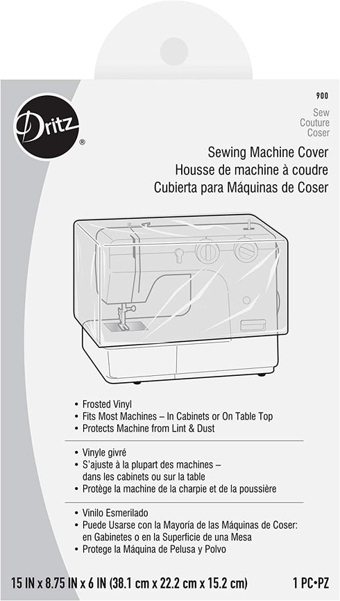 Dritz Dust Sewing, 15" x 8-3/4" x 6", Frosted Vinyl Machine Cover, Clear