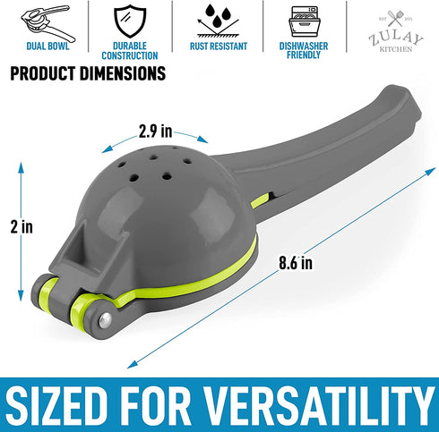 Zulay Metal Lemon Lime Squeezer - Manual Citrus Press Juicer (Gray and Lime Punch)