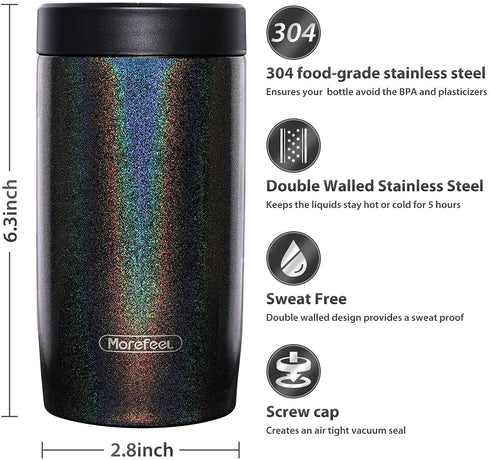 4-in-1 Skinny Can Cooler Double Wall Stainless Steel Insulated Can Holder,Can Coozie, Works With 12 Oz Slim Can,Standard Cans,Beer Bottles & As Pint Cups(Glitter Dark)