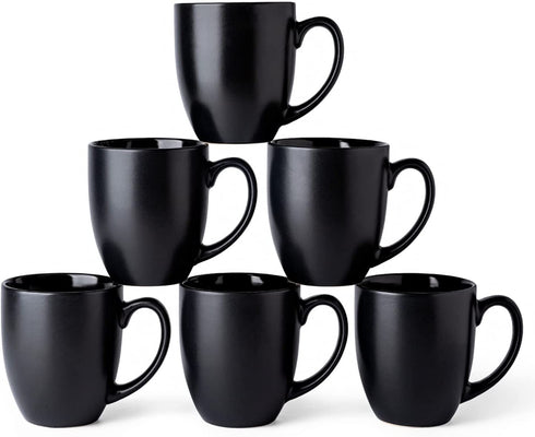 AmorArc Coffee Mugs Set of 6, Ceramic coffee mugs with large handle for Men Women friends, 16oz Coffee Mugs for Coffee,Tea,Latte,Cocoa. Easy to Hold&Clean, Dishwasher&Microwave Safe, Matt Black