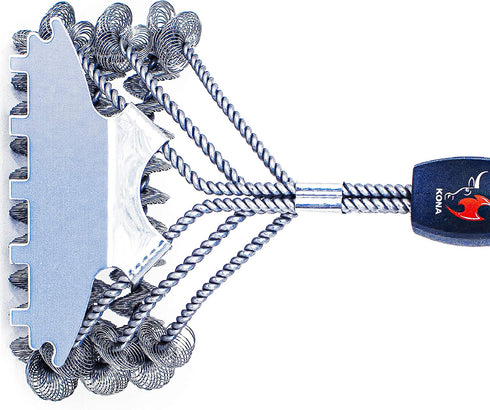 Kona Safe/Clean Grill Brush and Scraper with Speed/Scrape - Bristle Free BBQ Grill Brush - 100% Rust Resistant Stainless Steel Barbecue Cleaner - Safe for Porcelain, Ceramic, Steel, Cast Iron