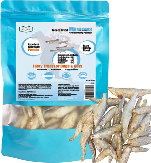 Amzey Minnows - 3.5 oz Freeze Dried - 100% Natural Premium Cat Treat, Dog Treat - Freeze Dried Minnows for Cats - Freeze Dried Minnows for Dogs - Bulk Package Minnows (1.6 "to 2.8" Length Each)