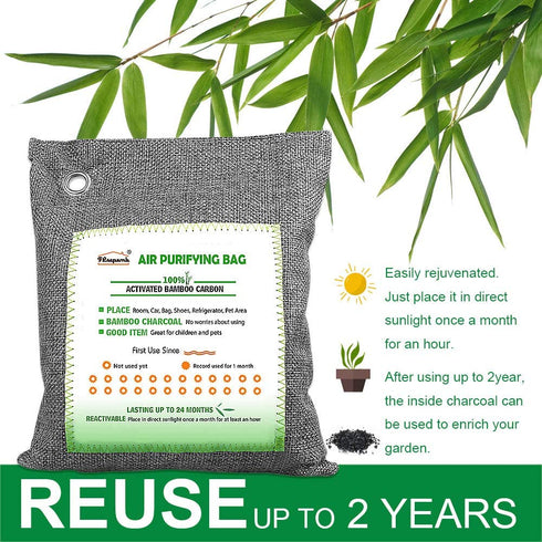 Bamboo Charcoal Air Purifying Bags, Breathe Green Charcoal Odor Eliminator Bags, Nature Fresher Air Purifier Bags, Activated Charcoal Odor Absorber for Home, Car, Closet, Bathroom (500g1,200g4,75g6)