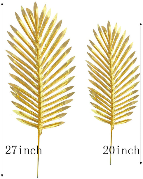 6PCS Artificial Palm Plants Leaves Imitation Leaf Artificial Plants Faux Fake Tropical Large for Home Arrangement Jungle Birthday Party Wedding Decoration Supplies (27" Golden Palm Leaves)