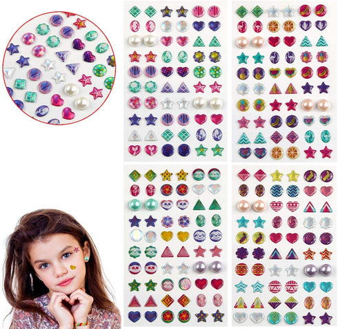 AUGSUN 240 Piece Sticker Earrings 3D Gems Sticker Girls Sticker Earrings Self-Adhesive Glitter Craft Crystal Stickers
