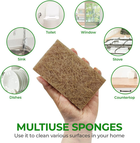 AIRNEX 18 Pack Biodegradable Natural Kitchen Sponge - Compostable Cellulose and Coconut Walnut Scrubber Sponge - Eco Friendly Sponges for Dishes