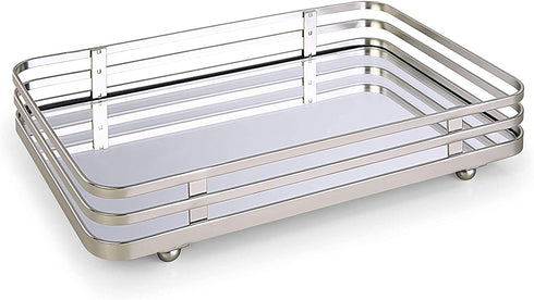 SunnyPoint Classic Decorative Vanity Perfume Dresser Jewelry Organizer Makeup Mirror Tray (Satin Nickel)