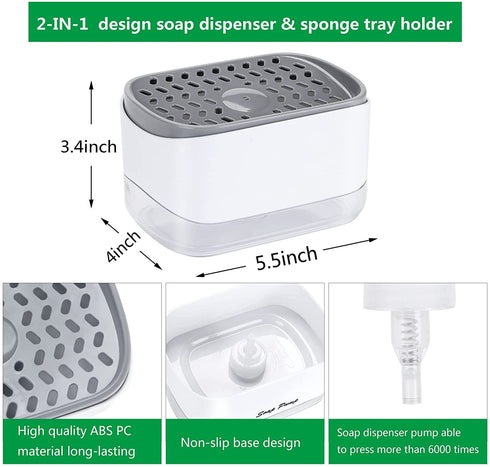 19 Pack Kitchen Clean Sponges for Dish,1 Pack Dish Soap Dispenser for Kitchen, Soap Dispenser and Sponge Holder 2 in1, Countertop Soap Pump Dispenser Caddy