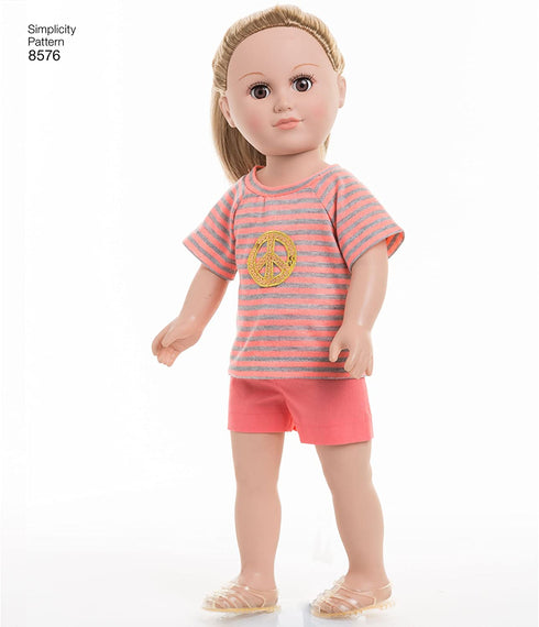 Simplicity US8576OS 18" Sport and Pajamas Unisex Doll Clothes Sewing Patterns, One Size (One Size)