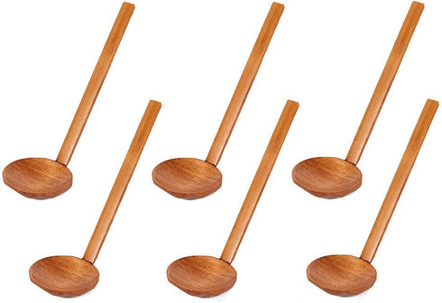 ORYOUGO 6 Pieces Handcrafted Wooden Ramen Soup Spoon with Long Handle Home Tableware Kitchen Utensils, 8.5in