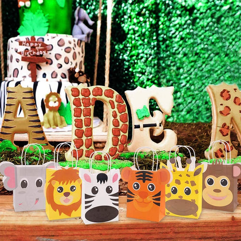 Jungle Safari Favor Bags Zoo Animals Birthday Treat Goody Bags for Kids Baby Jungle Party Favor Decorations Supplies Pack of 12