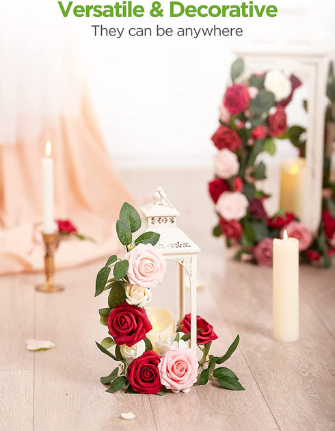 InnoGear Artificial Flowers, 50 Pcs Faux Flowers Fake Flowers Blush Roses Perfect for DIY Wedding Bouquets Centerpieces Bridal Shower Party Home Flower Arrangement Decorations