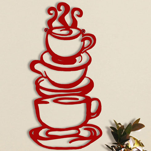 Coffee Cup Metal Wall Art, Farmhouse Kitchen Restaurant Decor Coffee Bar Sign, Red