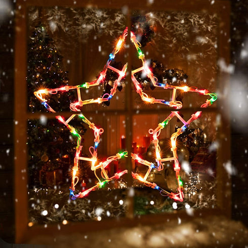 16 Inch Christmas Window Silhouette Lights Decorations Pack of 2 Lighted Snowflake and Star Christmas Window Lights with 100 Bulbs for Holiday Indoor Wall Door Glass Decorations