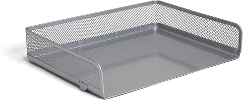 1InTheOffice Desk Tray, Side Load Letter Tray, Stackable Silver Mesh Tray"2 Pack"
