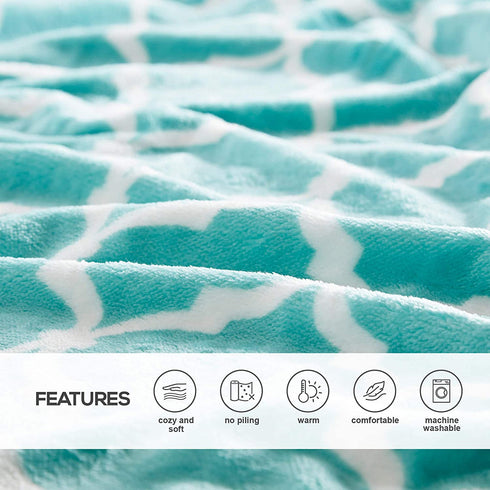 Comfort Spaces Ultra Soft and Cozy Sherpa Throw Blankets for Couch and Bed , Plush Fleece Reversible Throw-Blanket with Fuzzy Faux FurThrows, 50x60, Aqua Ogee