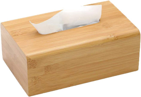 Rectangular Bamboo Tissue Box Cover, Water Resistant Wooden Facial Tissue Box for Bathroom, Office Desk, Nightstand 27 X 15.5 X 11.5 cm
