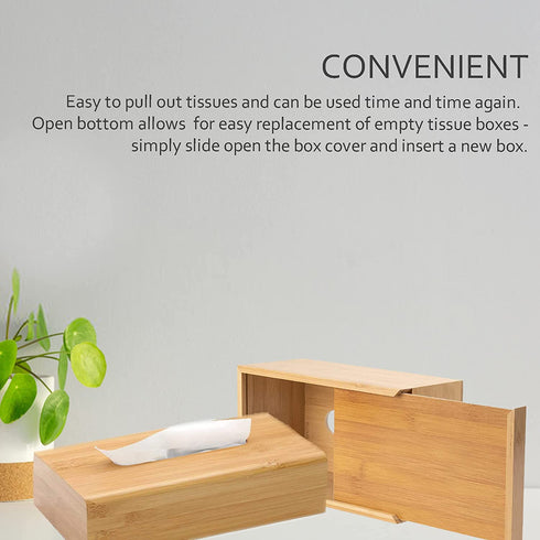 Rectangular Bamboo Tissue Box Cover, Water Resistant Wooden Facial Tissue Box for Bathroom, Office Desk, Nightstand 27 X 15.5 X 11.5 cm