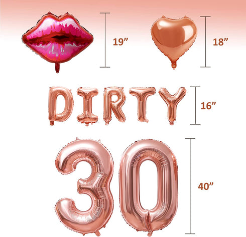 30th Birthday Decorations Set - Happy 30th Birthday Decorations with Happy Birthday Banner, Rose Gold Foil Curtains, Dirty 30 Balloons Kit, Rose Gold Sash - 30th Birthday Decorations for Her