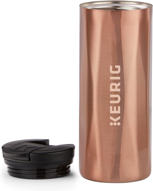 Keurig Faceted Stainless Steel Coffee Travel Mug, Fits Under Any Keurig K-Cup Pod Coffee Maker, 14 oz, Copper