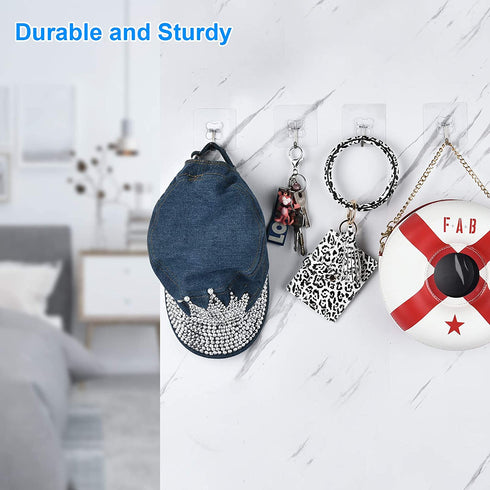 12Pcs Adhesive Hooks Heavy Duty, Self Sticky Wall Hooks for Hanging Key, Towel, Coat, No Damage Wall Hangers for Bathroom, Kitchen