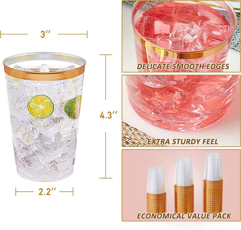 100 PACK Gold Plastic Cups,12 Oz Clear Plastic Cups Tumblers, Elegant Gold Rimmed Plastic Cups, Disposable Cups With Gold Rim Perfect For Wedding,Thanksgiving Day, Christmas Party Cups