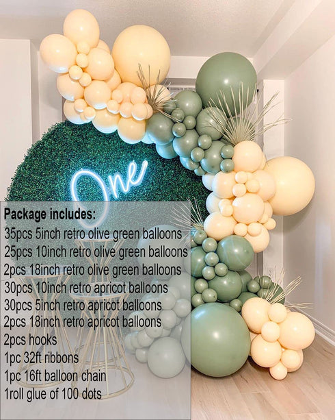 DIY Balloon Arch Kit Retro Olive Green Apricot Balloon Garland Kit-114pcs Avocado Green, Apricot Balloons For Baby Shower, Bridal Shower, Birthday Party, Wedding, Graduation, Anniversary Party