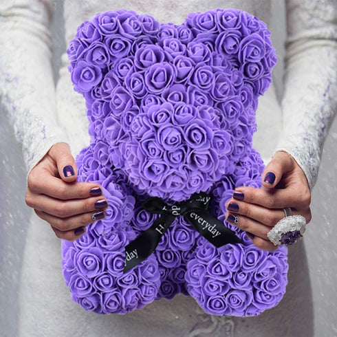 Qivange Rose Bear Rose Teddy Bear Best Gift for Valentines Day, Anniversary, Birthdays & Bridal Showers 10 inch (Purple)