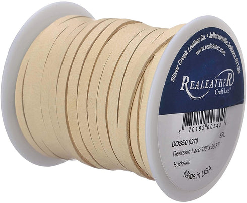 Realeather, Buckskin Deerskin Lace,1/8" x50' Spool, x 50'