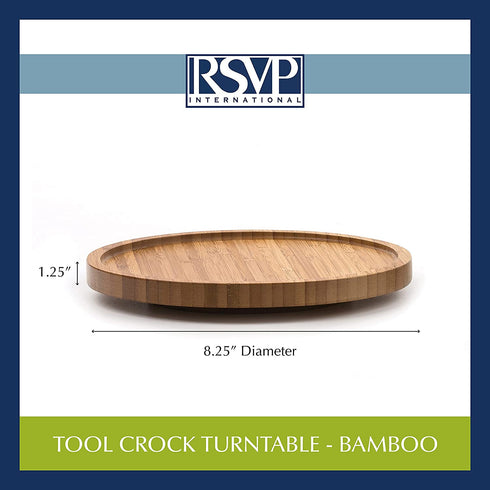 RSVP International Tool Crock Turntable Lazy Susan, Bamboo, 8.25" | Handy in Cabinets or on Counters | Rotating Base with Sturdy Lip | Organize Spices & Small Bottles